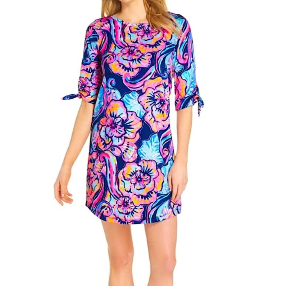 Lilly Pulitzer Preston Dress Nauti Navy Women' Medium Half Tie Sleeve